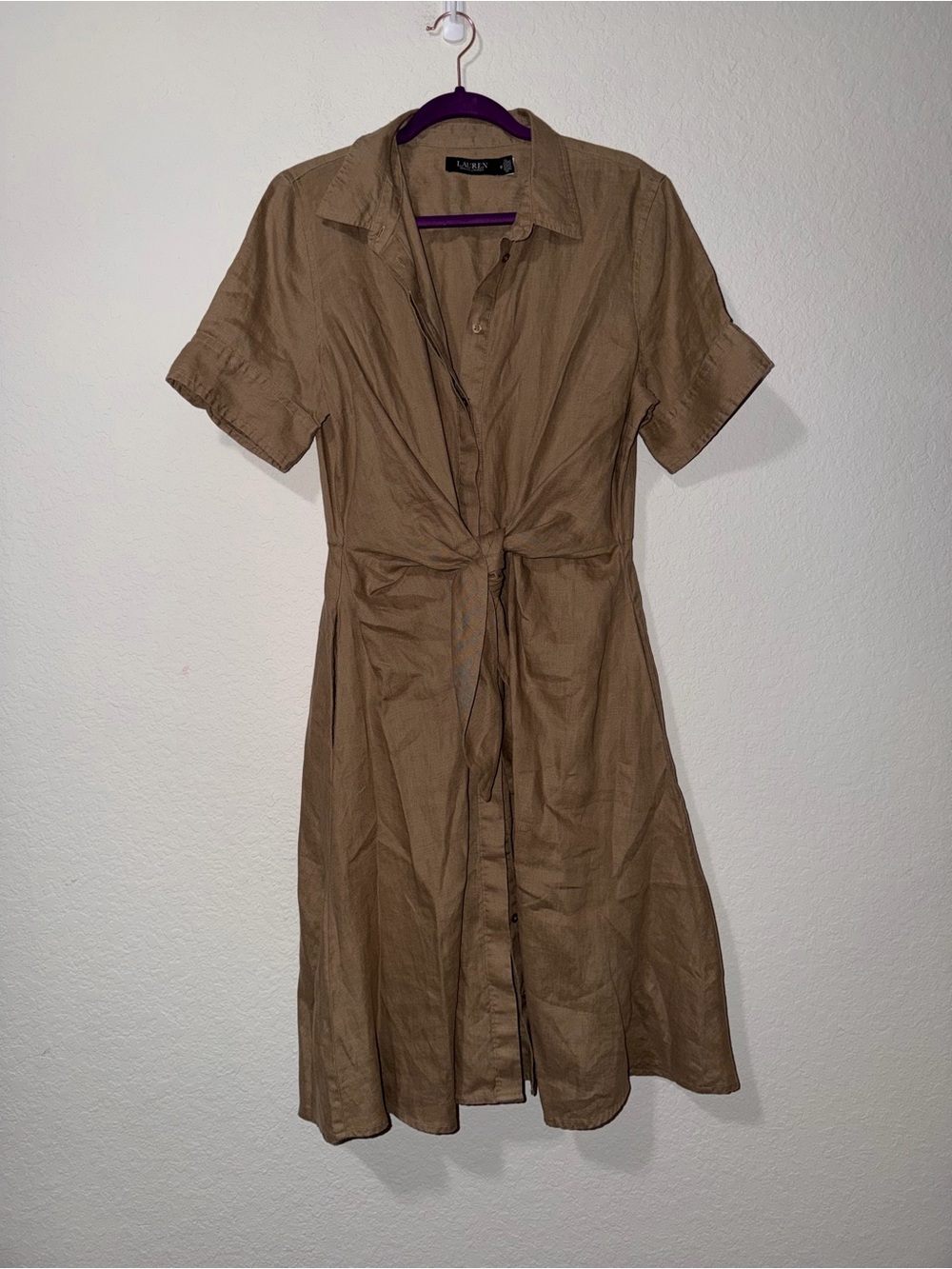 Lauren Ralph Lauren Women's Point Collar Shirt-Dress in Birch Tan, Size 12 - Picture 5 of 11